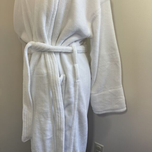 Boca Terry White Robe One Size Plush Spa Club Unisex Soft Cotton Blend with Tie - Picture 6 of 12